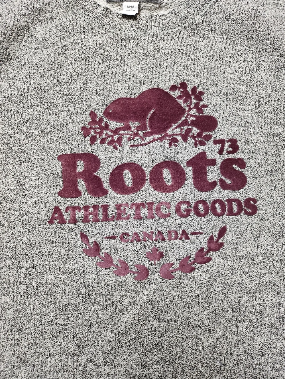 Roots Gray Crewneck Sweatshirt with Purple Velvet Logo Sz Med - Picture 3 of 9